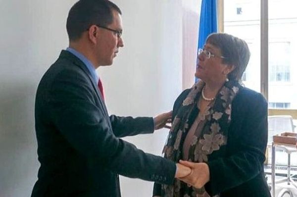 Venezuela Minister of Foreign Affairs Jorge Arreaza during a meeting with the U.N. High Commissioner for Human Rights Michelle Bachelet
