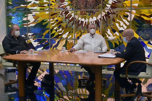 Cuba President Miguel Díaz-Cannel and Cuba Prime Minister Manuel Marrero when attending Cuban Round Table television program on Thursday