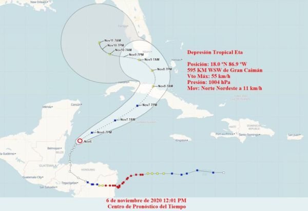 Possible path of tropical depression Eta on its way to Cuba