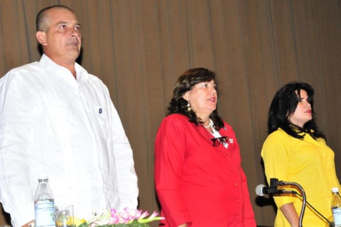 President (C), Vice President (L) and Secretary (R) of the Provincial Assembly of the People's Power in Sancti Spiritus.