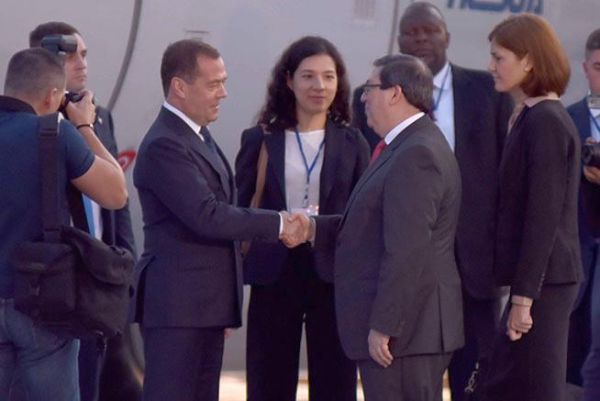 Cuba Foreign Minister Bruno Rodríguez Parrilla welcomes Russian Prime Minister upon his arrival in Havana