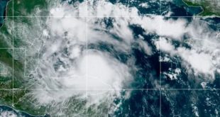 This satellite image shows Tropical Storm Nana approaching Belize on Wednesday